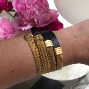 Black Leather/24ct Gold-Plated Chain Wrap Bracelet
